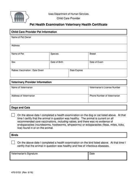 Printable Veterinary Health Certificate Form